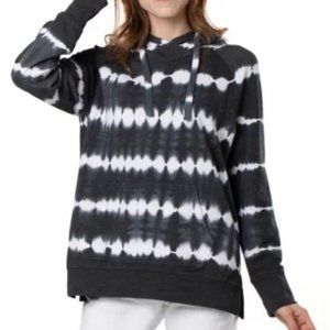 GreenTea loose fit women's white grey stripe tie dye hoodie kangaroo pocket S